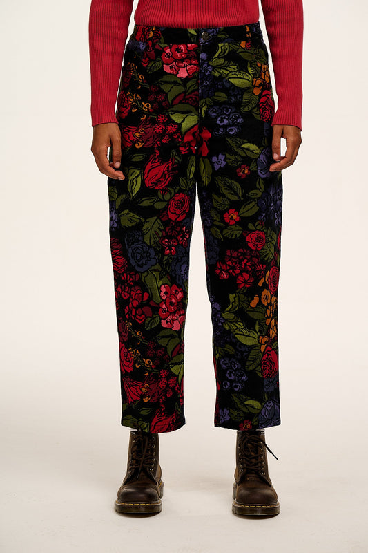Drew - Cropped Straight Leg Cotton Trousers in Maria Print