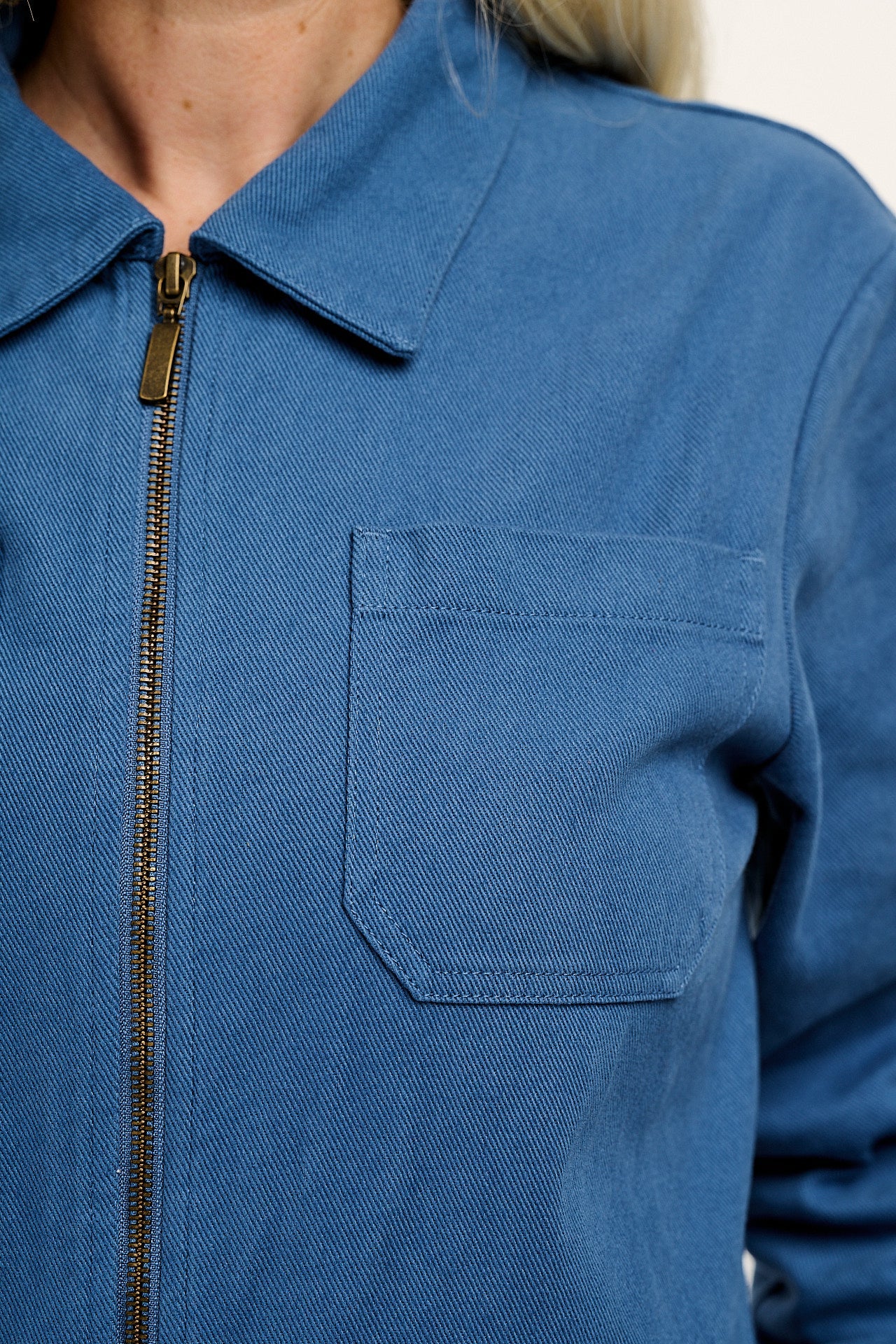 Arendal - Cotton Long Sleeve Jumpsuit in Blue