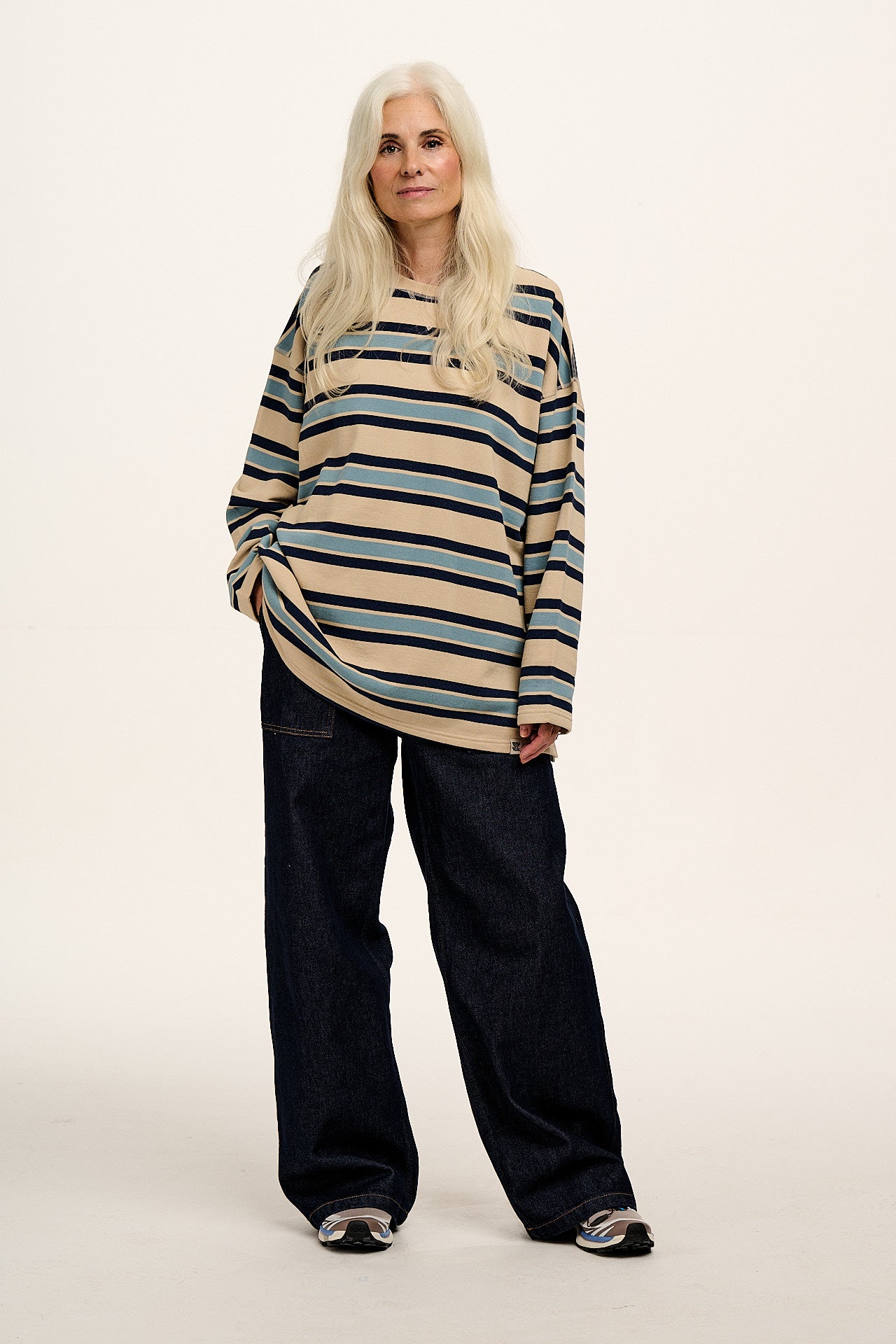 Kai - Midweight Cotton Crew Neck Sweatshirt in Blue Stripe