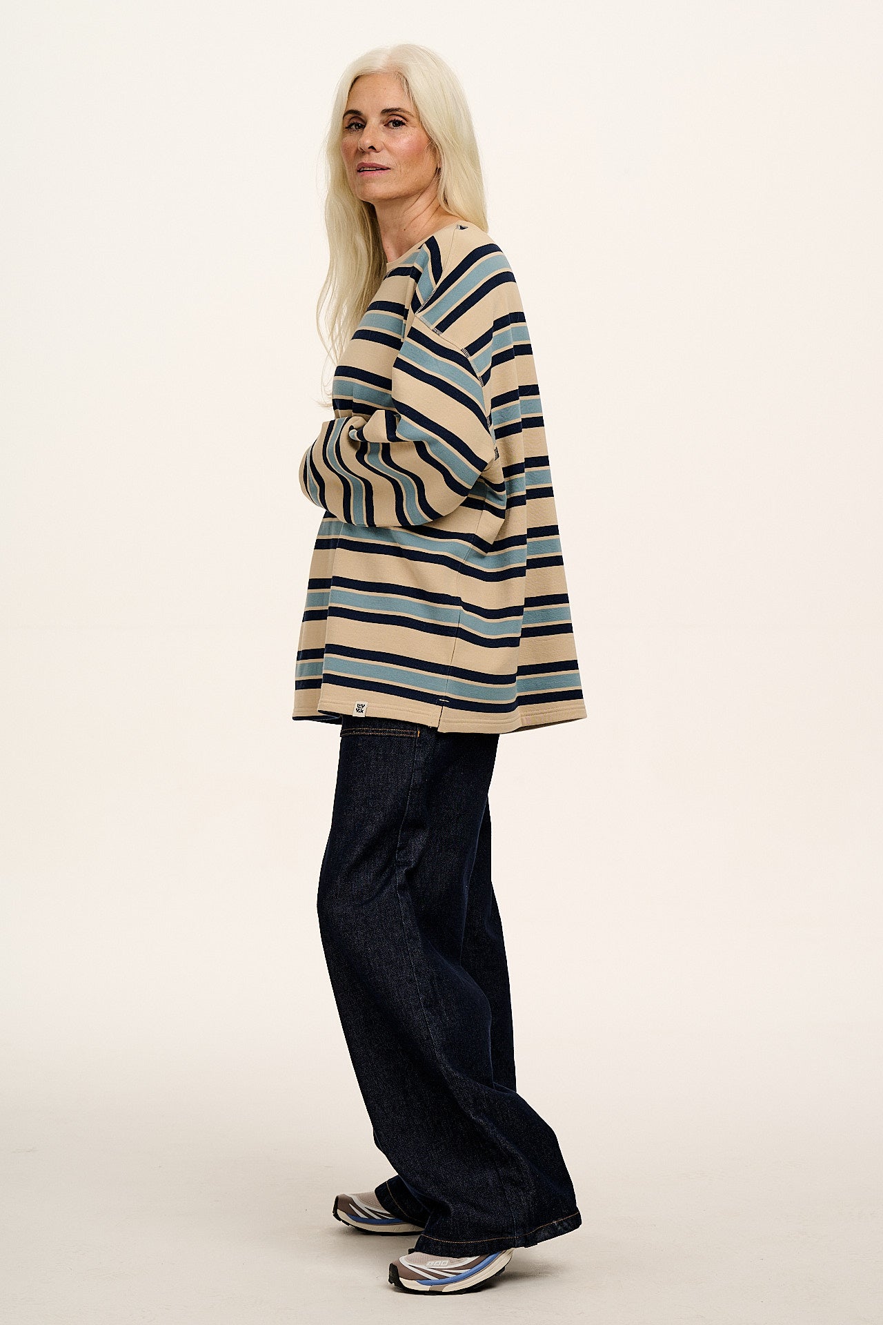Kai - Midweight Cotton Crew Neck Sweatshirt in Blue Stripe