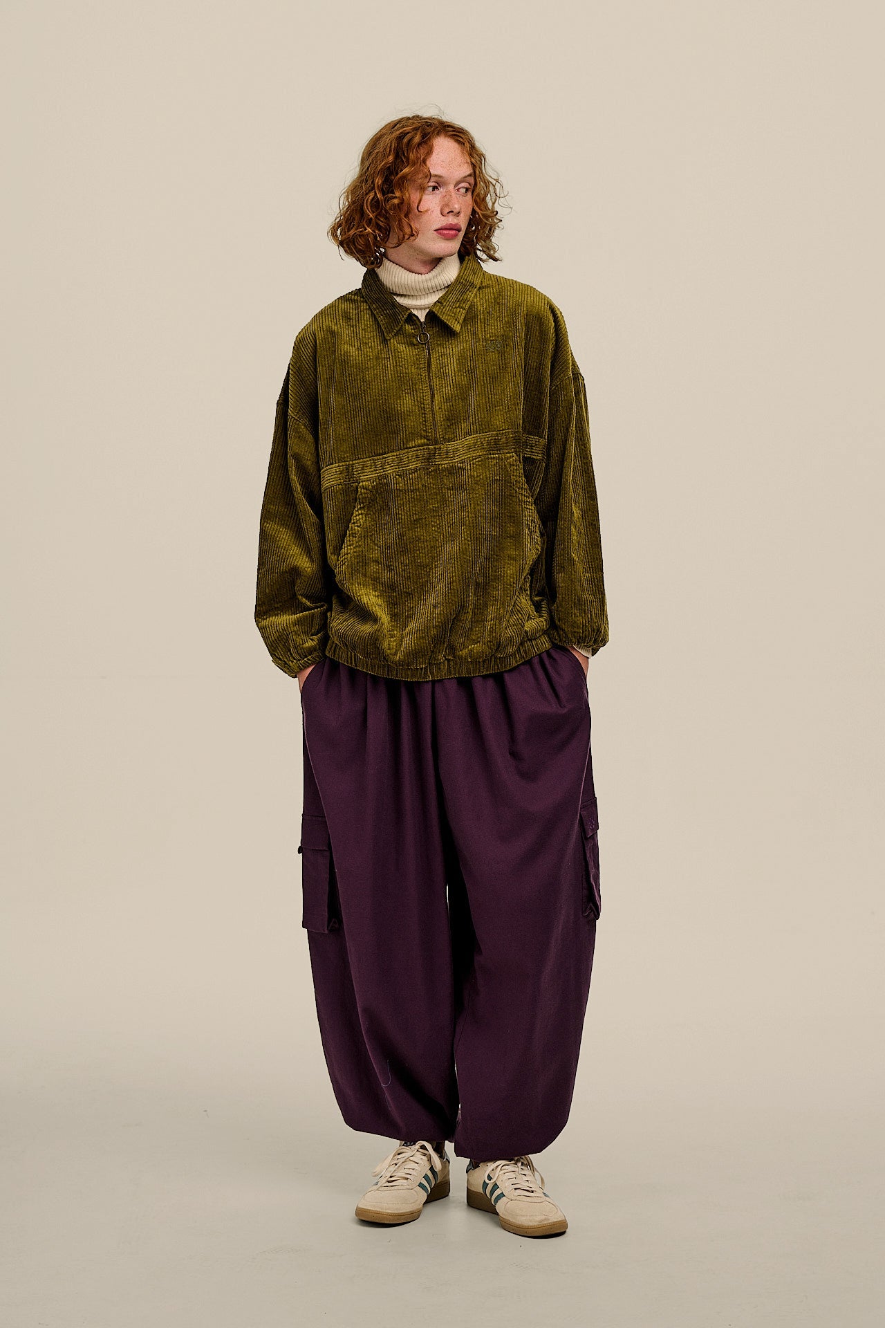 Rumi - Brushed Cotton Barrel Trousers in Plum Perfect