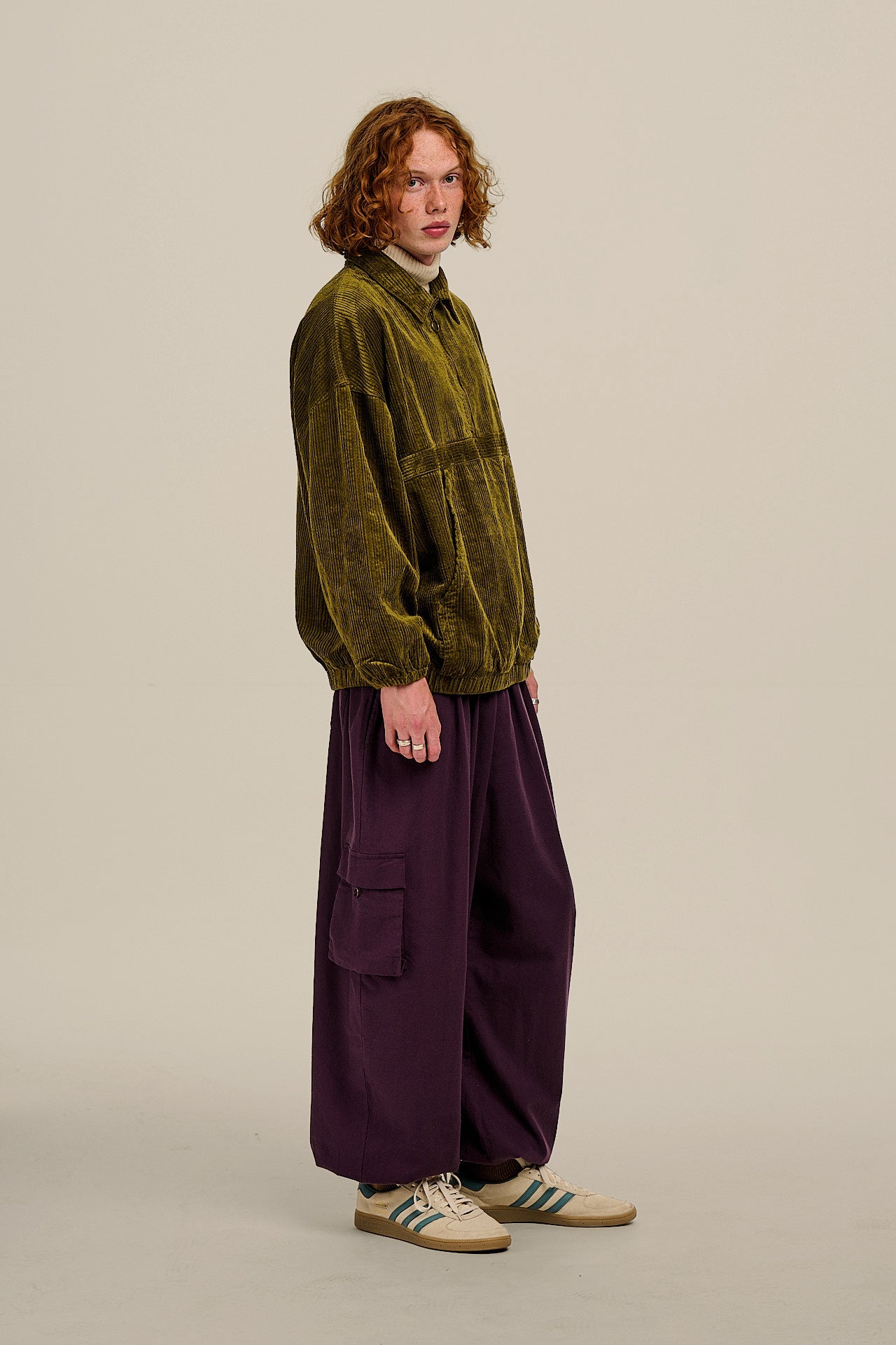Rumi - Brushed Cotton Barrel Trousers in Plum Perfect