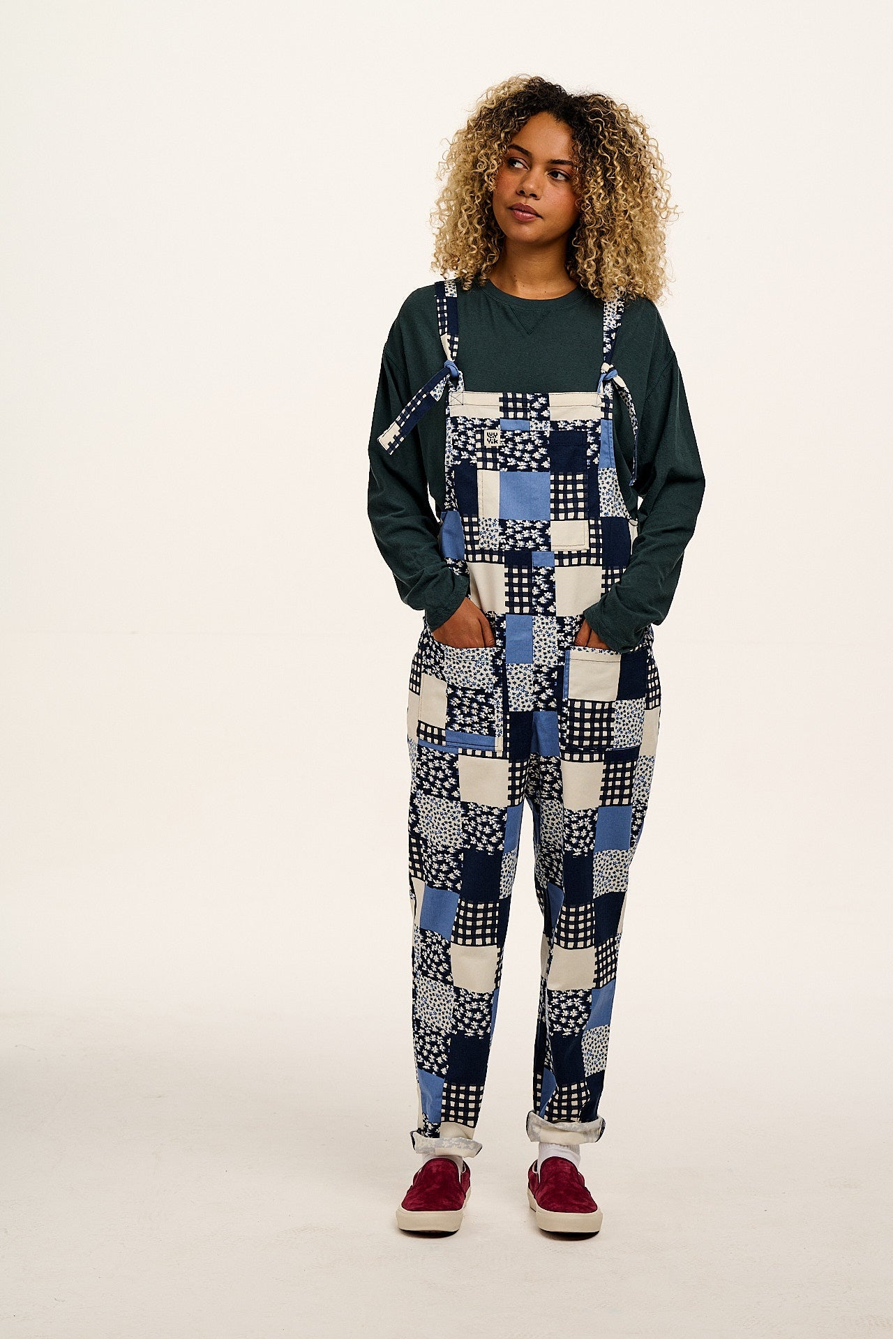 Original - Cotton Dungarees in Inked Blue Patchwork