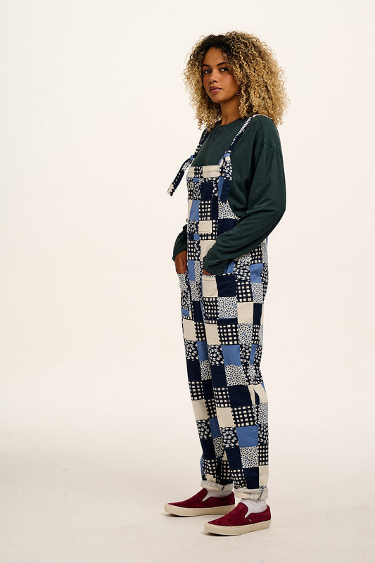 Original - Cotton Dungarees in Inked Blue Patchwork