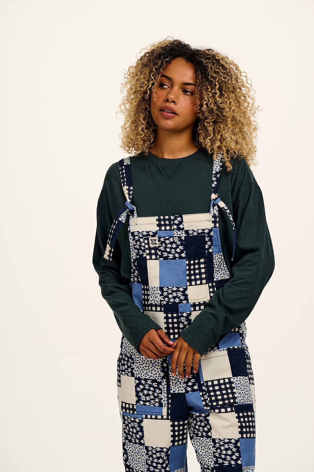 Original - Cotton Dungarees in Inked Blue Patchwork