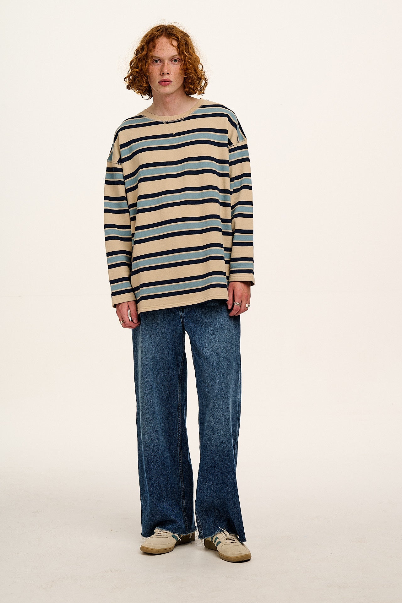 Kai - Midweight Cotton Crew Neck Sweatshirt in Blue Stripe
