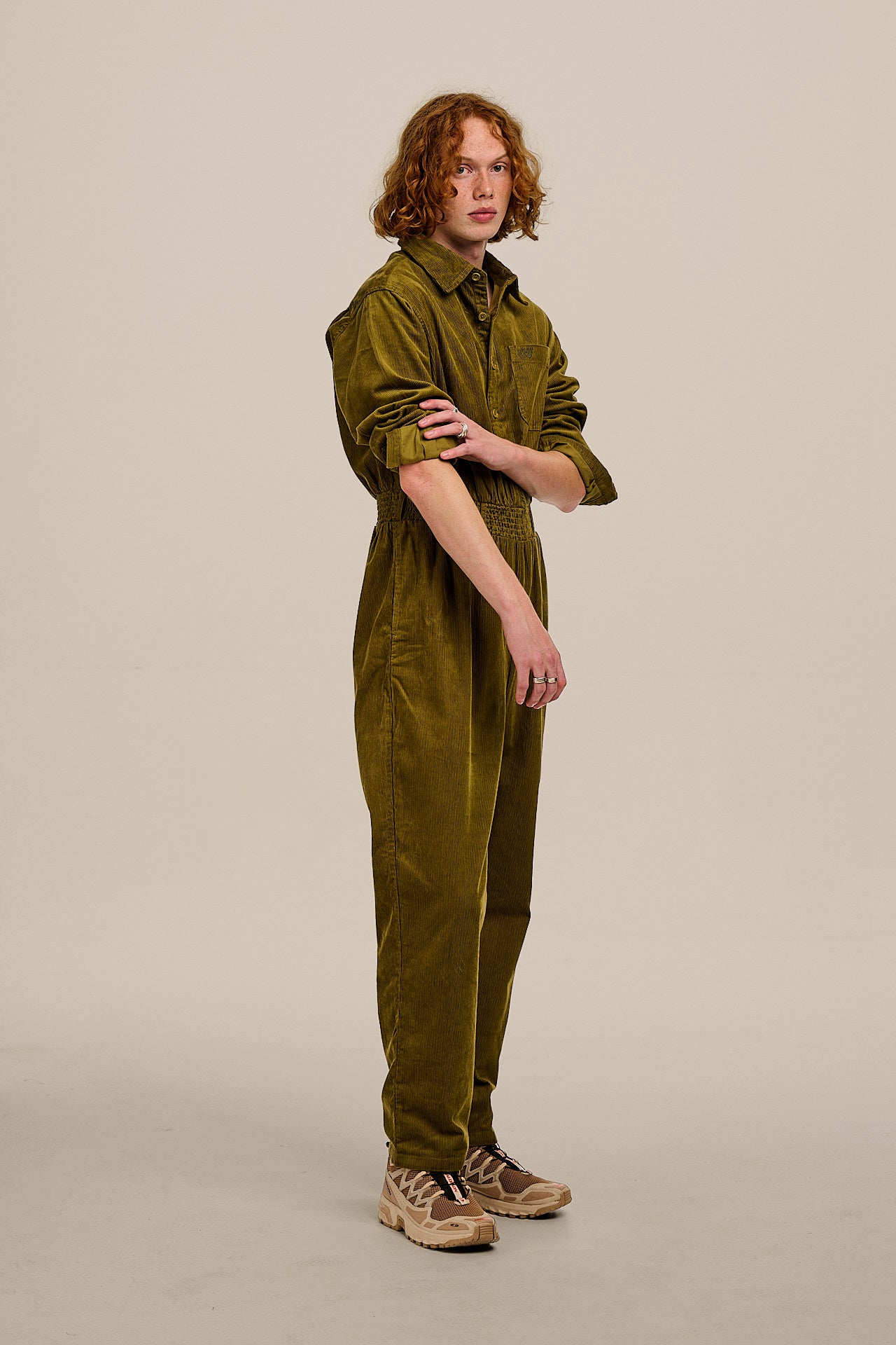 Eddie - Long Sleeve Corduroy Jumpsuit in Fir Green