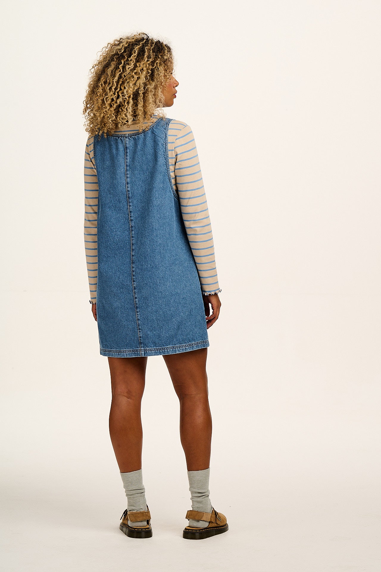 Layla - Mini Denim Dress in Mid Wash Blue