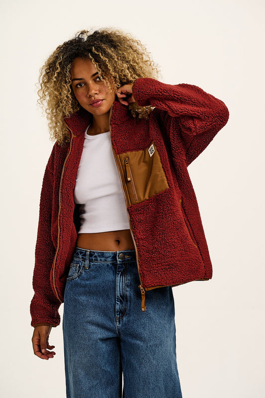 Harper - Borg Fleece Jacket in Jasper Red