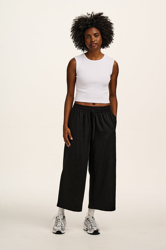 Chuck - Wide Leg Cotton Trousers in Black