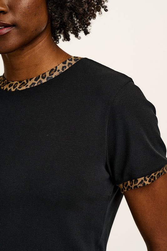 Maya - Cotton Tee in Black Leopard Print