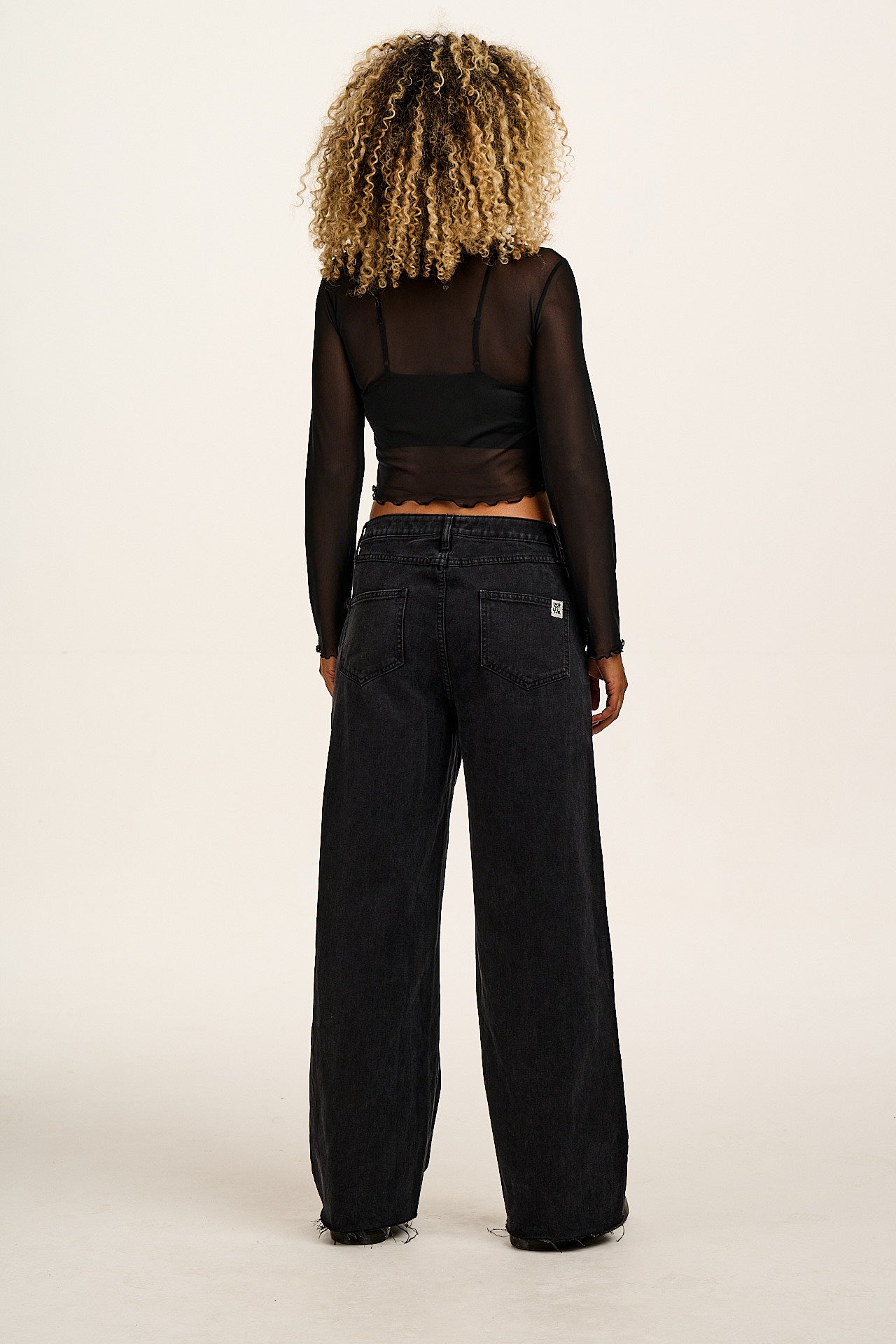 Perrie - Long Sleeve Mesh Top in Black