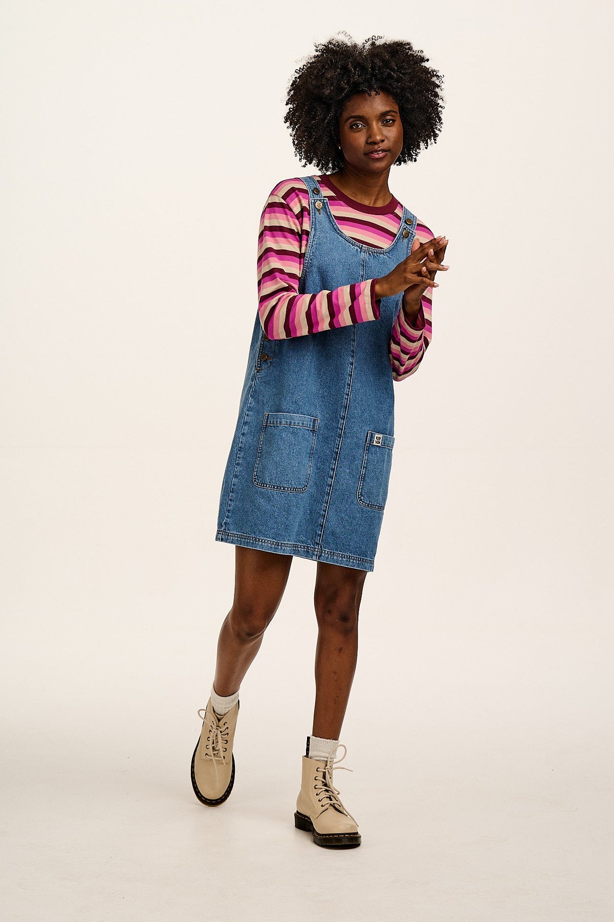 lucy and yak denim dress Lily - Denim Midi Dress in Midwash Denim