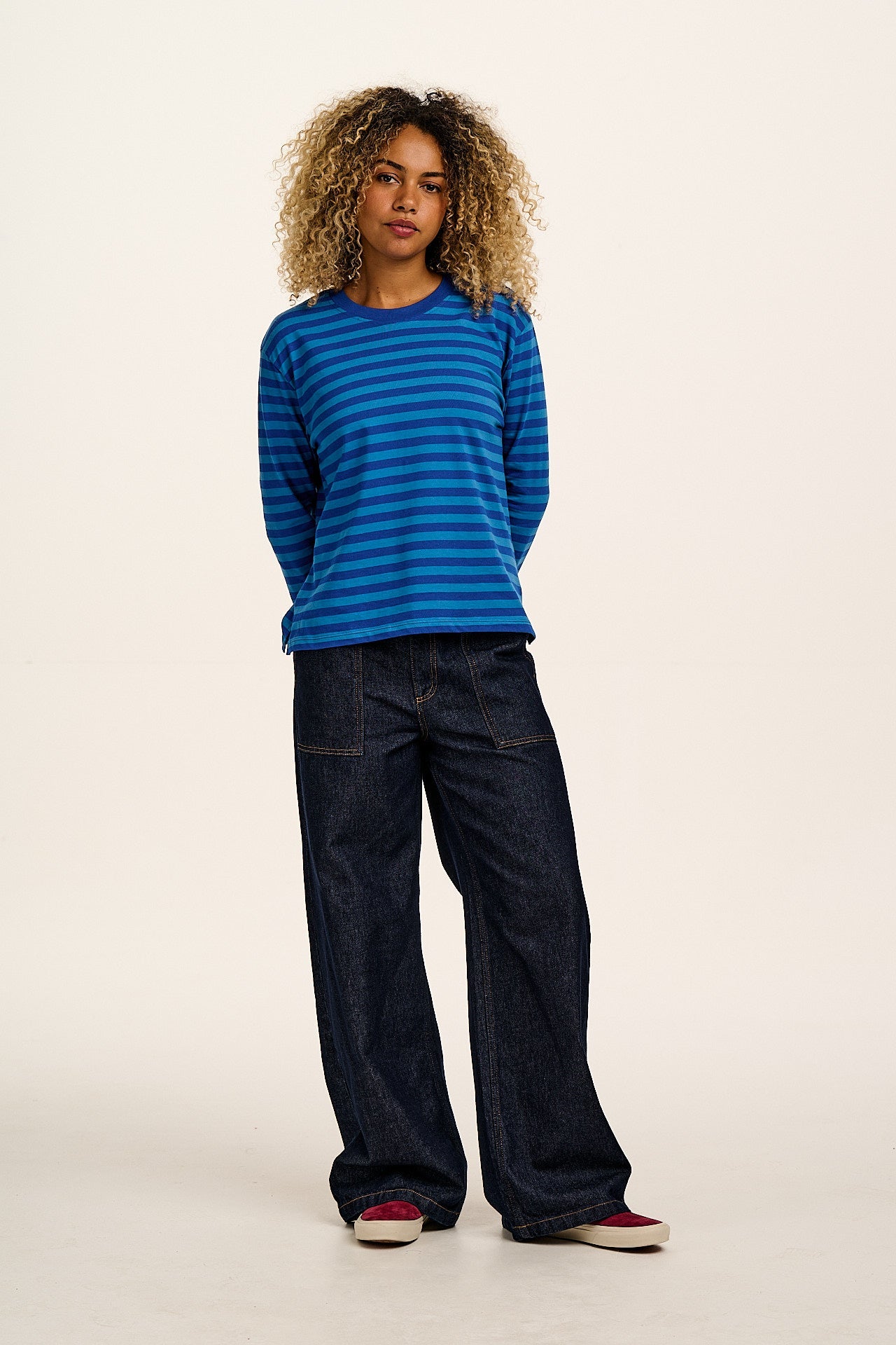Mysen - Long Sleeve Cotton Tee in Blue Stripe