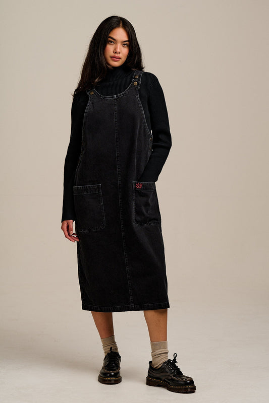 Lily - Denim Midi Dress in Blackwash Denim