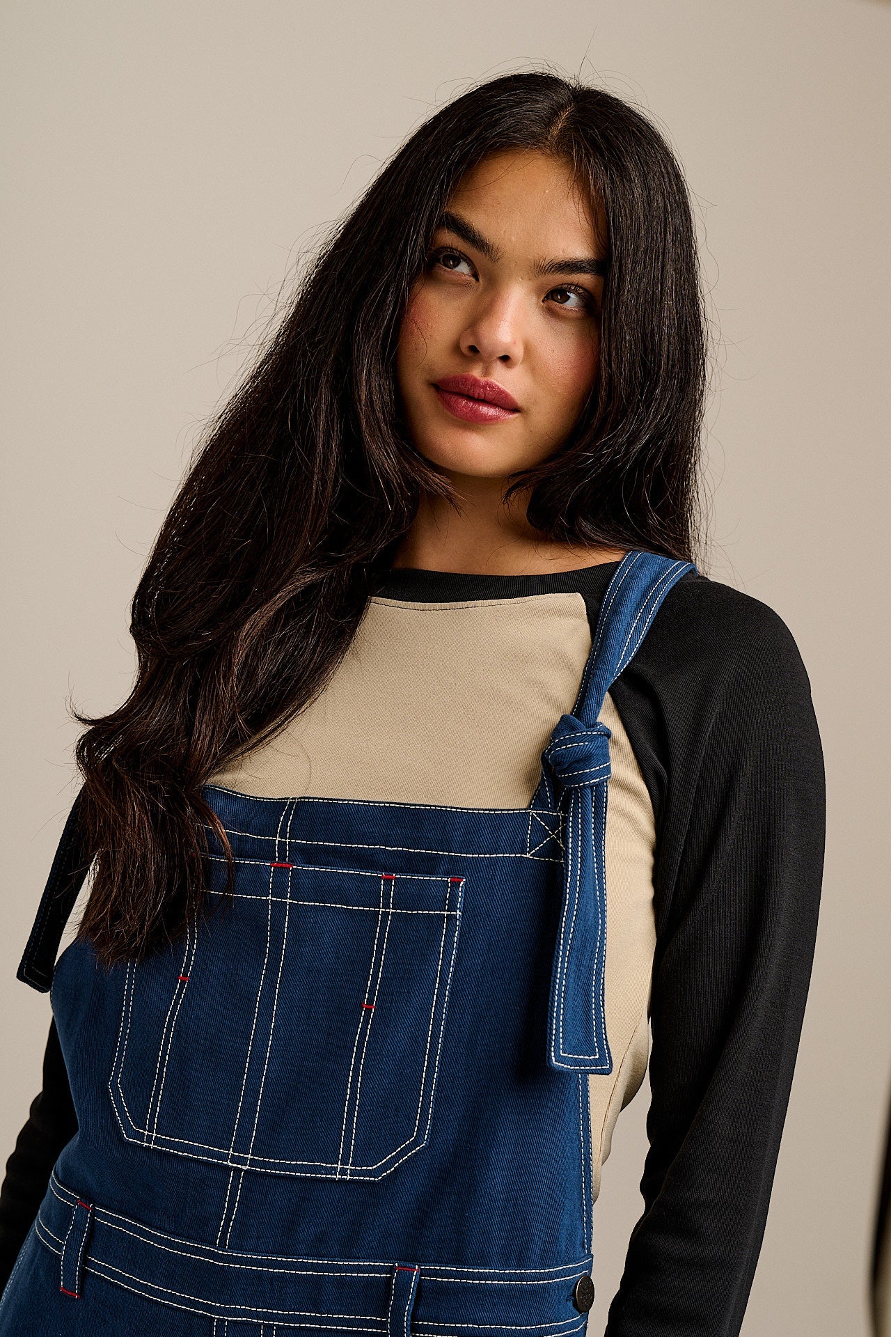 Mullen - Cotton Dungarees in Navy with Contrast Stitch