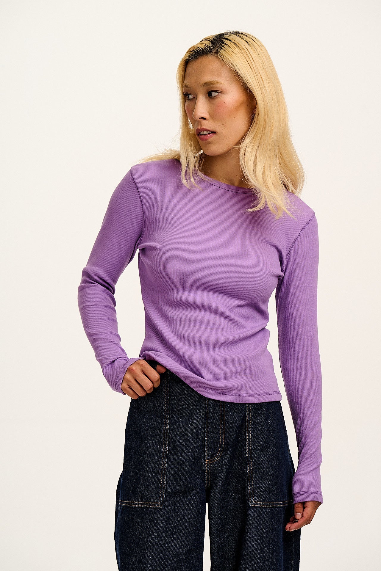 Grayson - Long Sleeve Cotton Tee in Lavender
