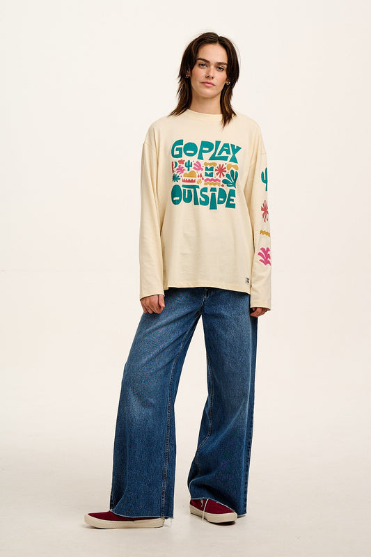 Murat - Long Sleeve Lightweight Cotton Tee in Go Outside Print