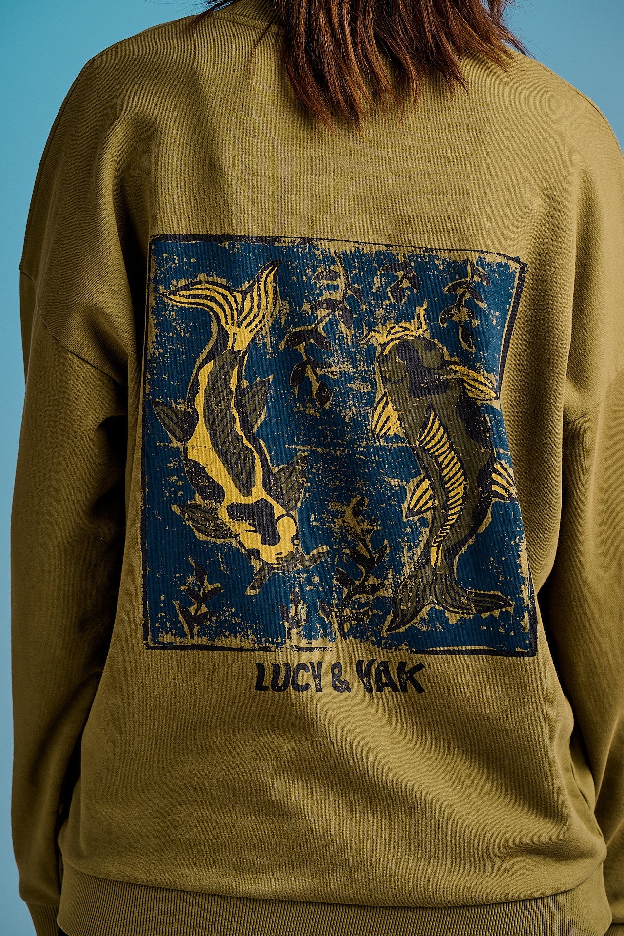 Sutton - Cotton Oversized Sweatshirt in Khaki Koi Print