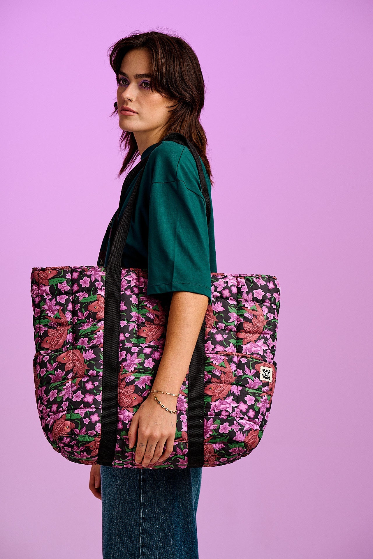 Dax - Quilted Tote in Pink Koi Print