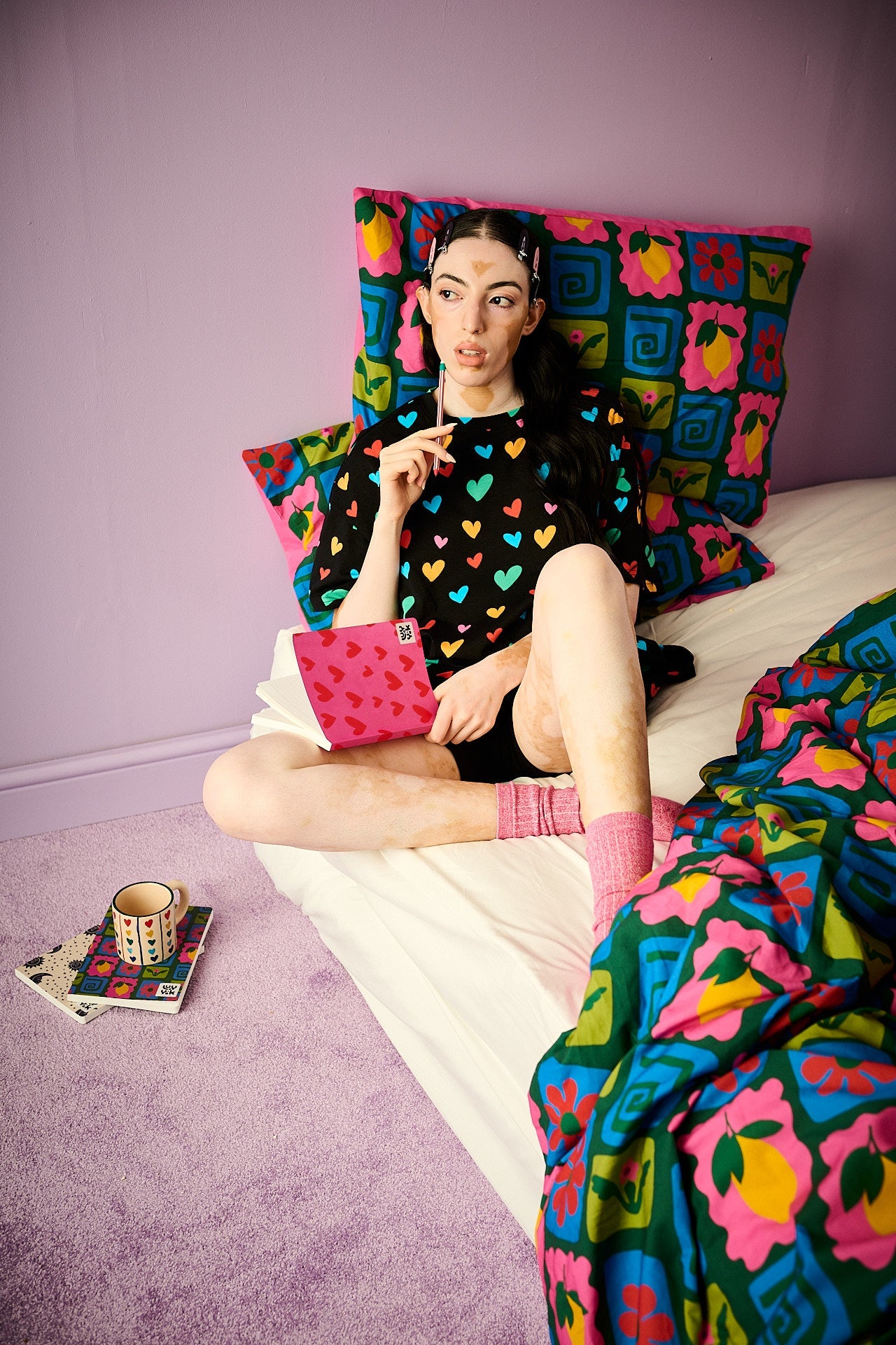 Sabrina - Soft Cotton Pyjamas in Multi Cupid