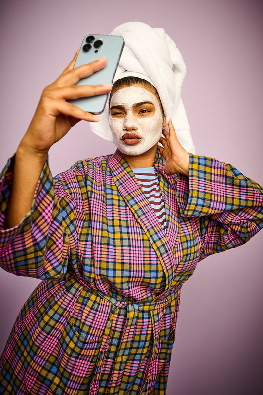 Braydon - Brushed Cotton Robe in Purple Grunge Check