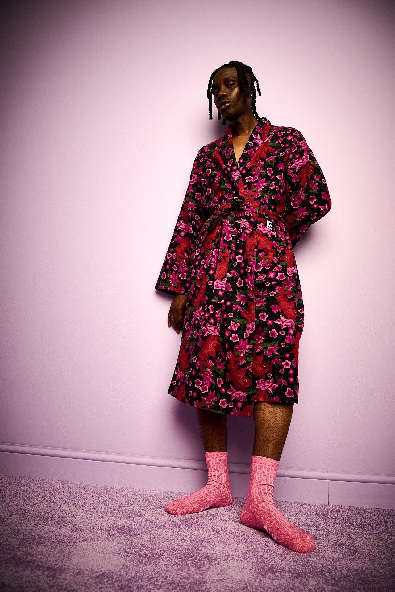 Braydon - Brushed Cotton Robe in Pink Koi