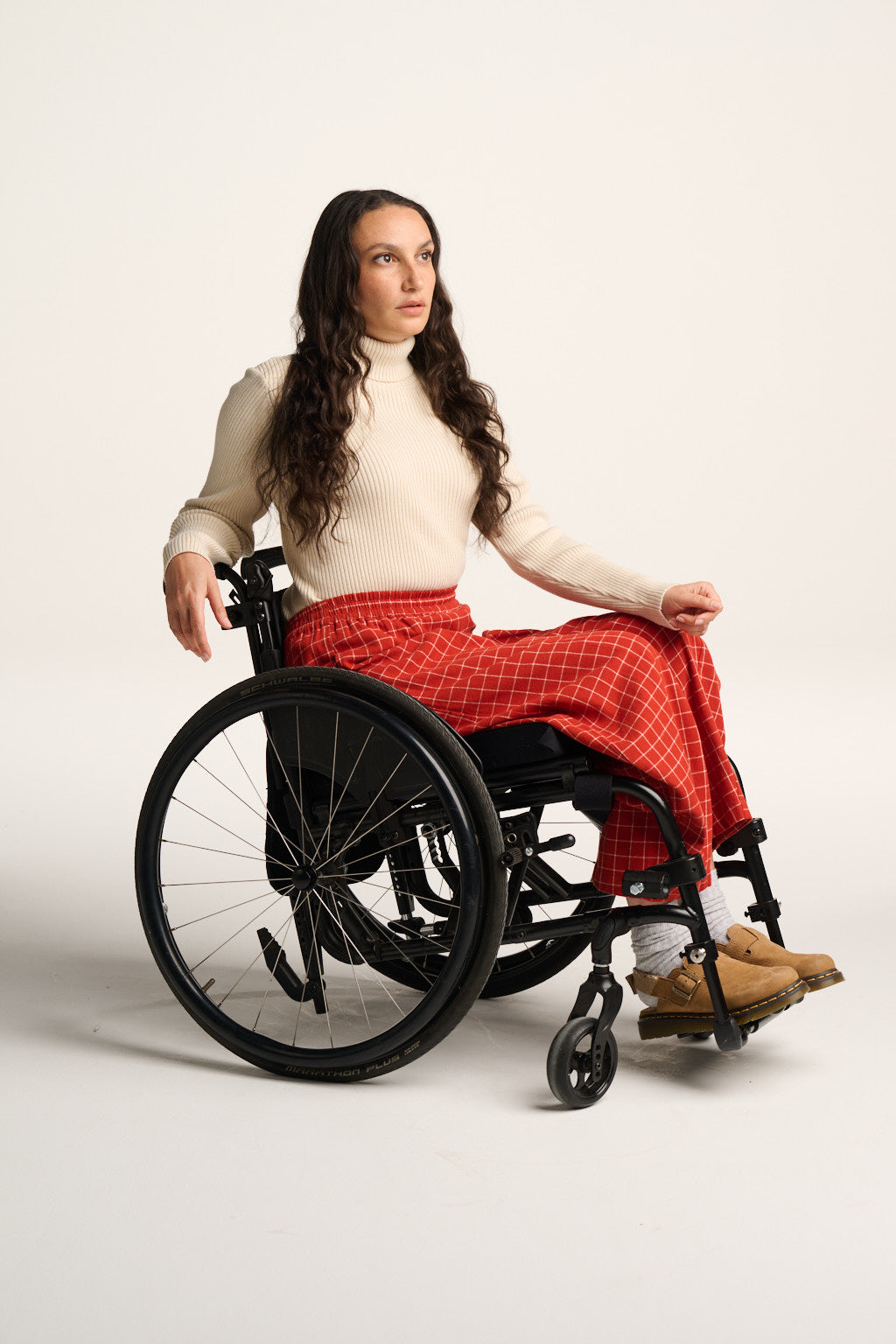 Obregon - Barrel Leg Brushed Cotton Trousers in Rust Check