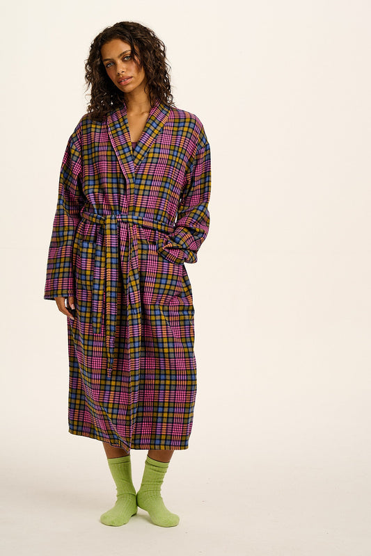 Braydon - Brushed Cotton Robe in Purple Grunge Check