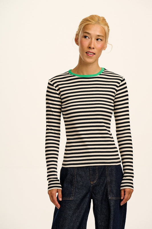 Grayson - Long Sleeve Cotton Tee in Black & White Stripe