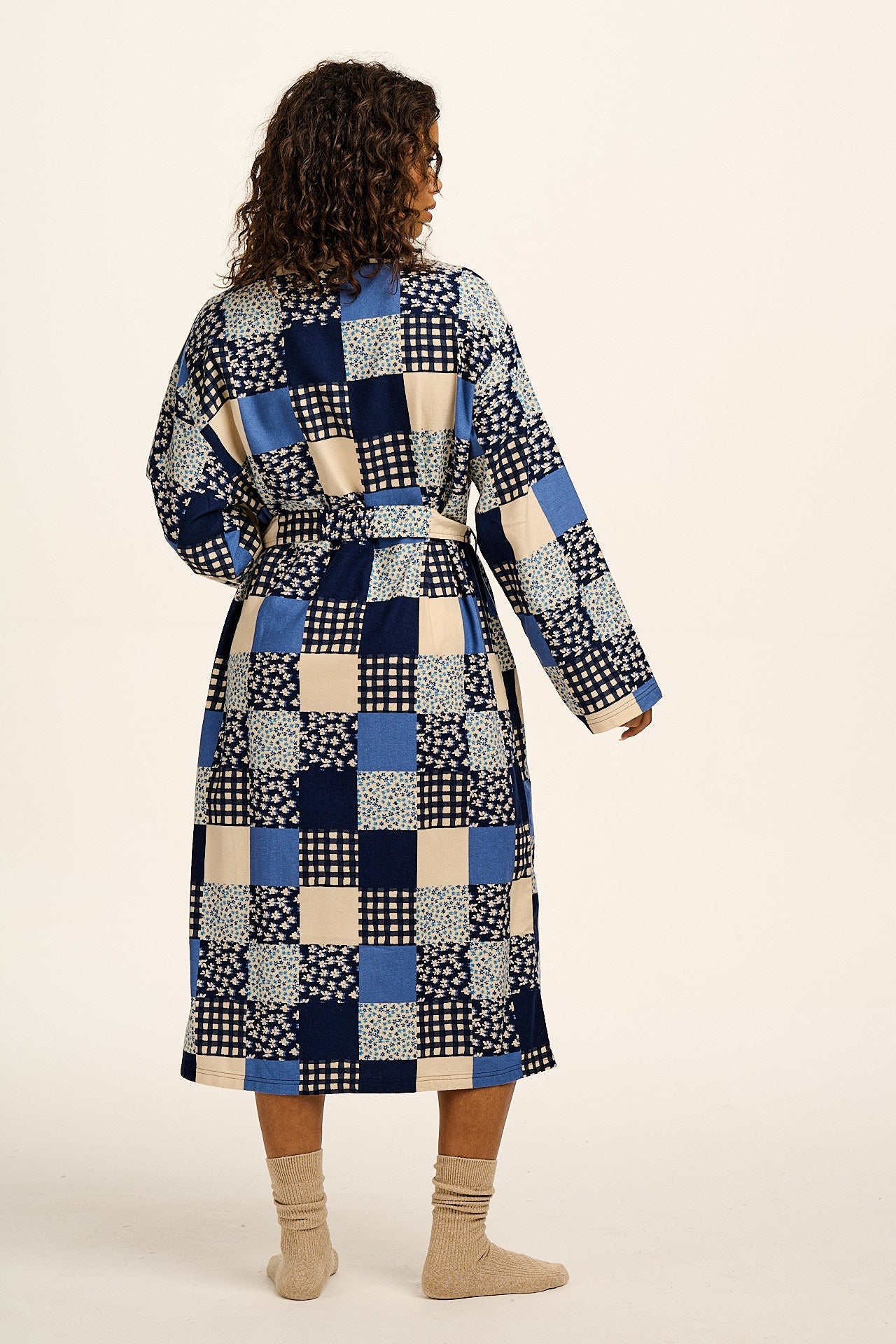 Braydon - Brushed Cotton Robe in Inked Blue Patchwork