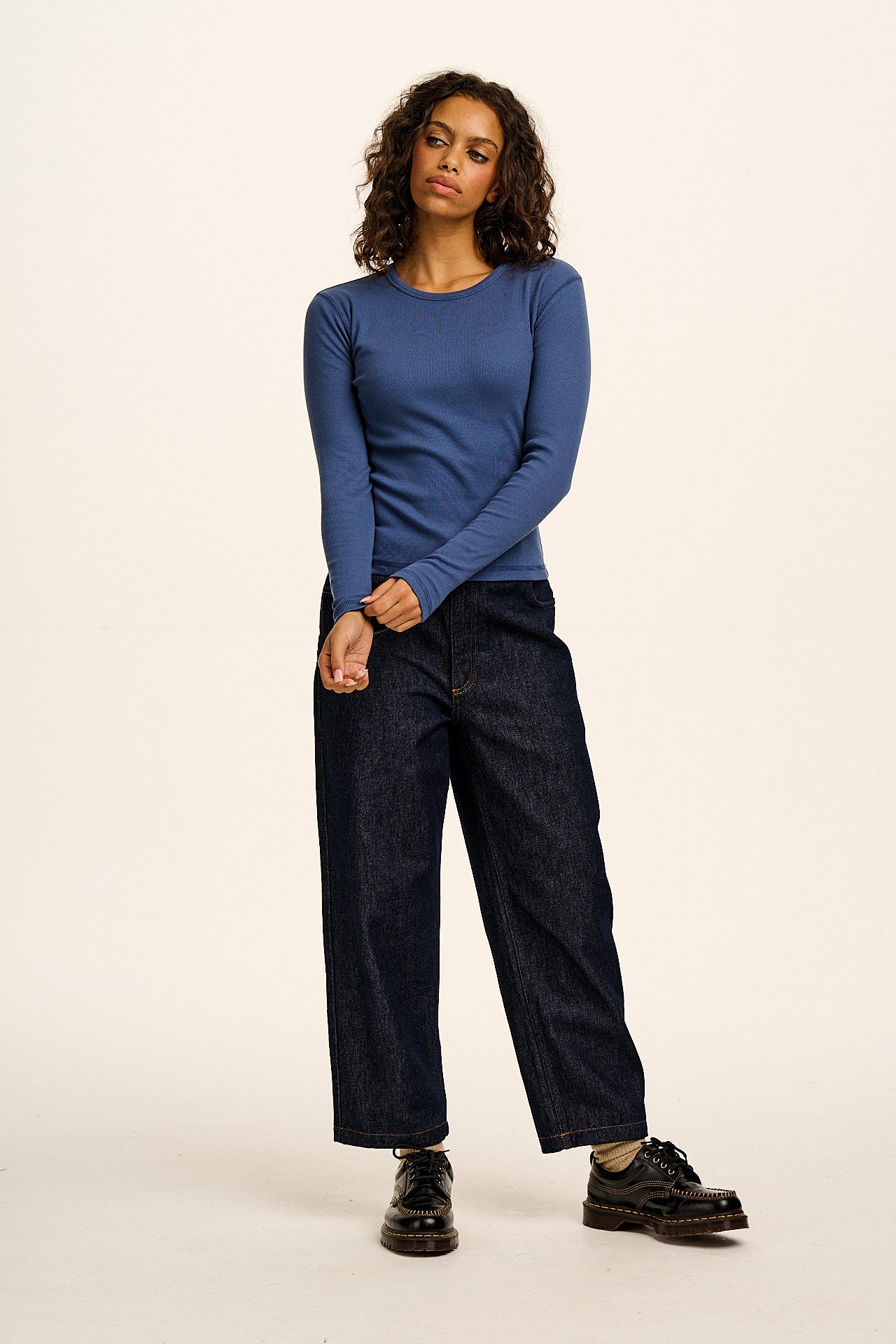 Grayson - Cotton Long Sleeve Tee in Denim Blue