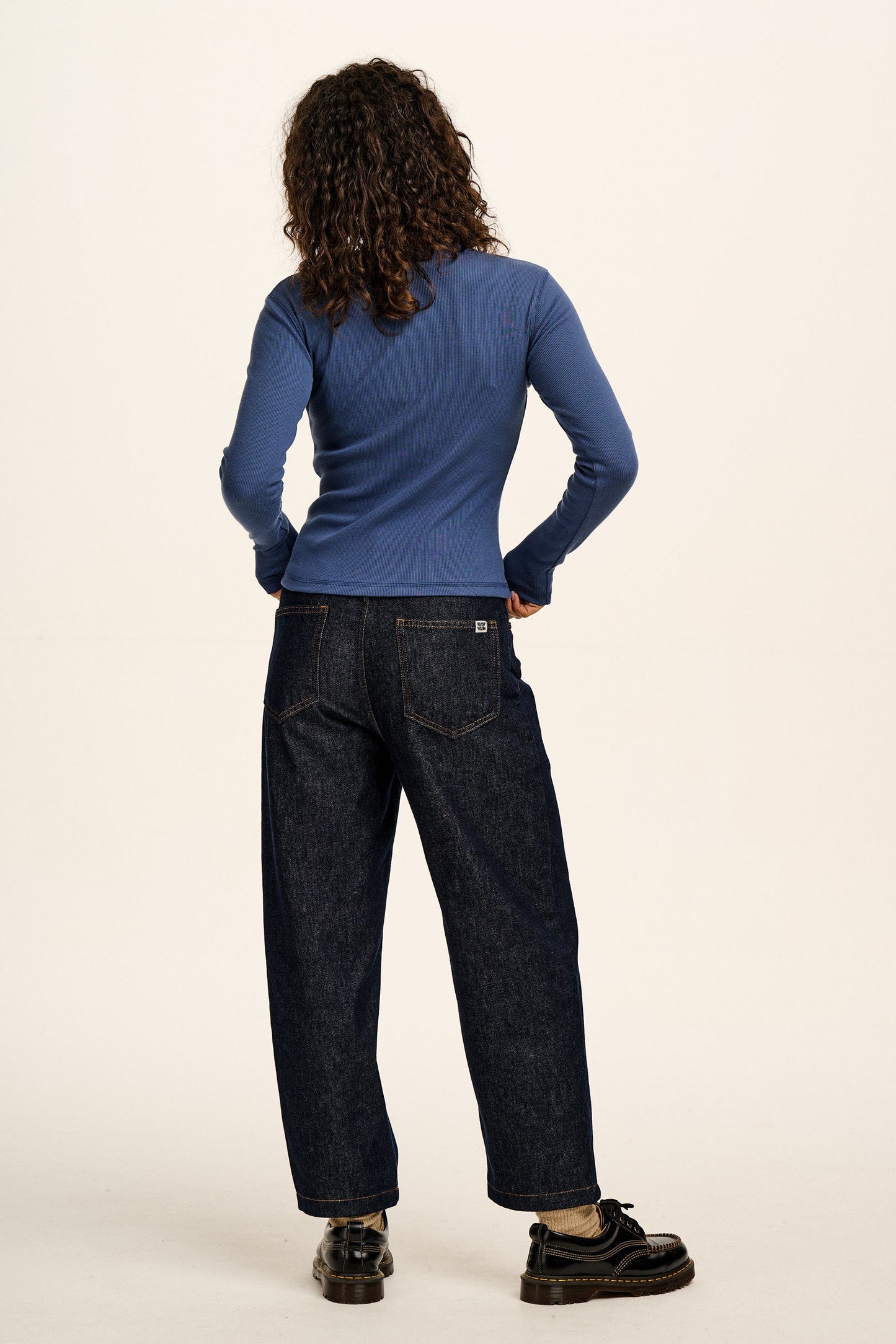 Grayson - Cotton Long Sleeve Tee in Denim Blue