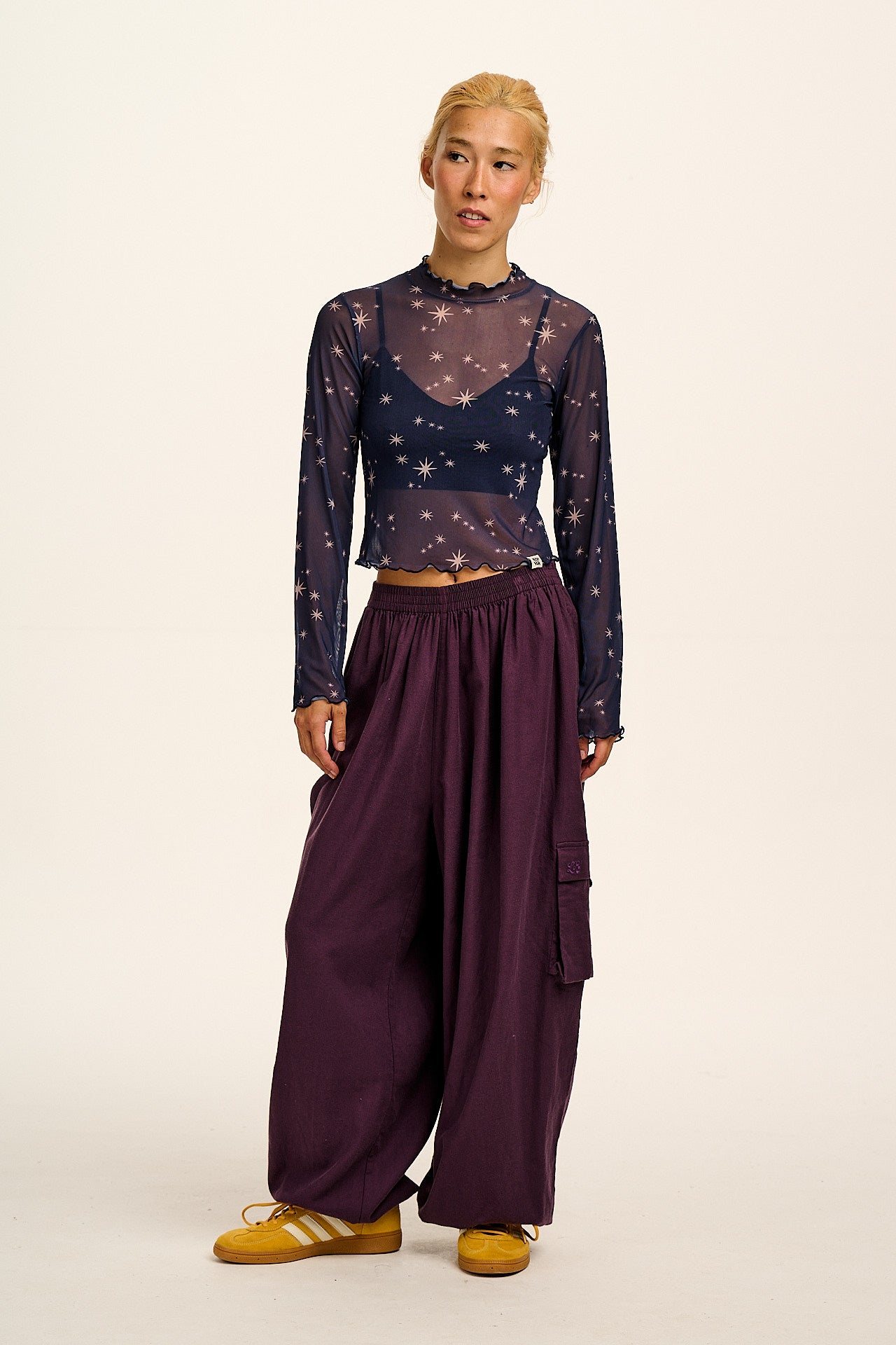 Perrie - Long Sleeve Mesh Top in Stars Print