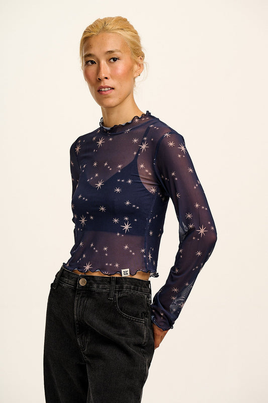 Perrie - Long Sleeve Mesh Top in Stars Print