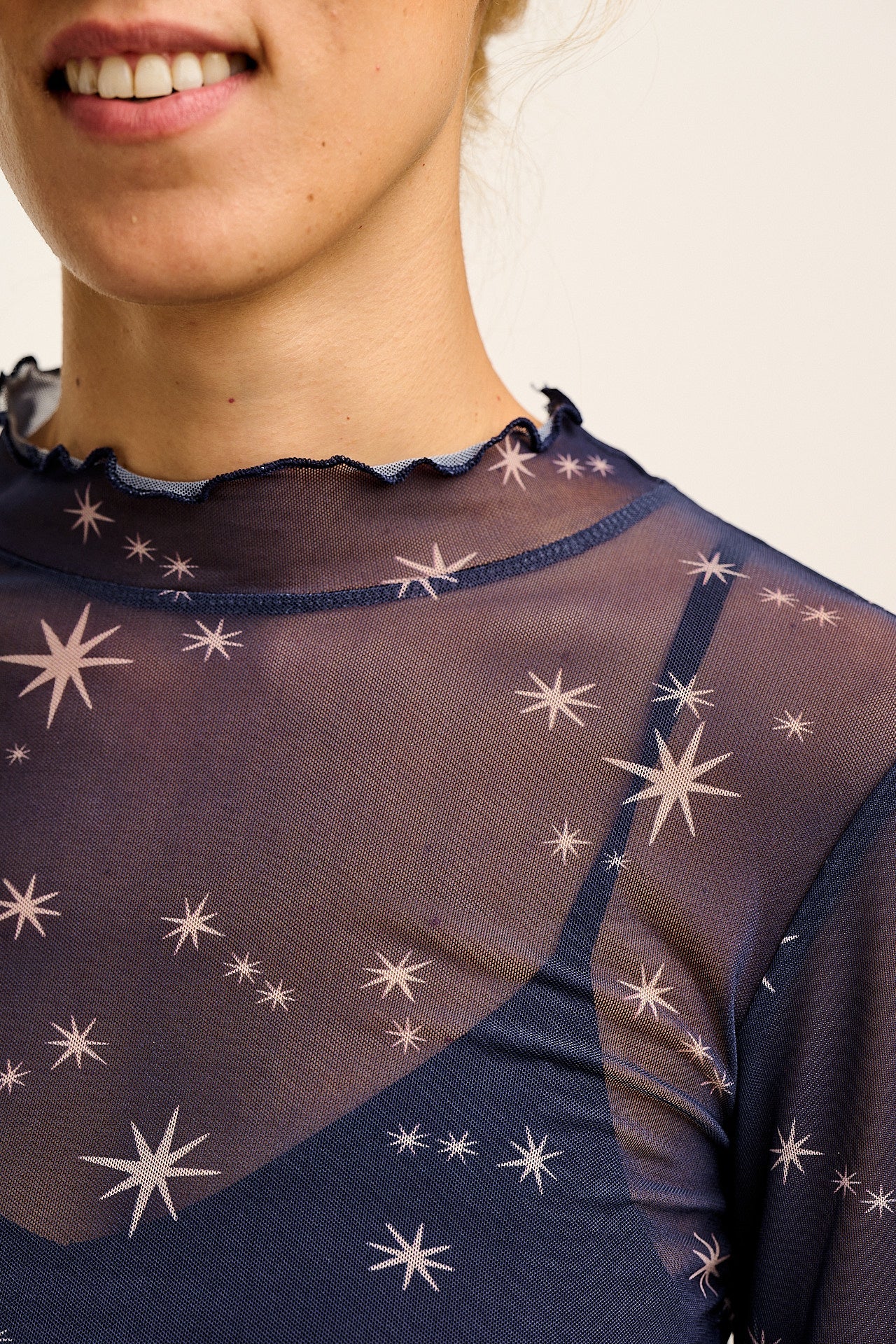 Perrie - Long Sleeve Mesh Top in Stars Print