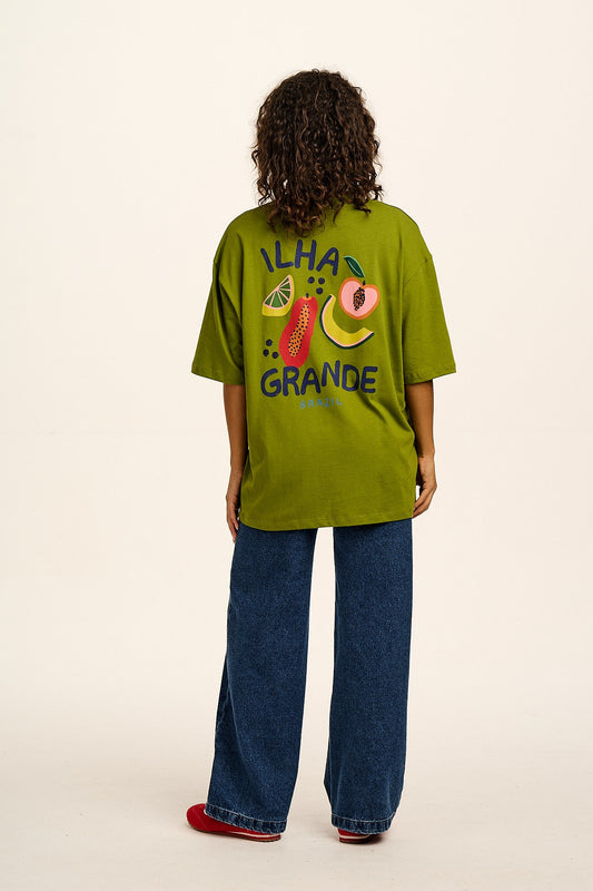 Benny - Oversized Cotton T-Shirt in Green Ilha Grande Print