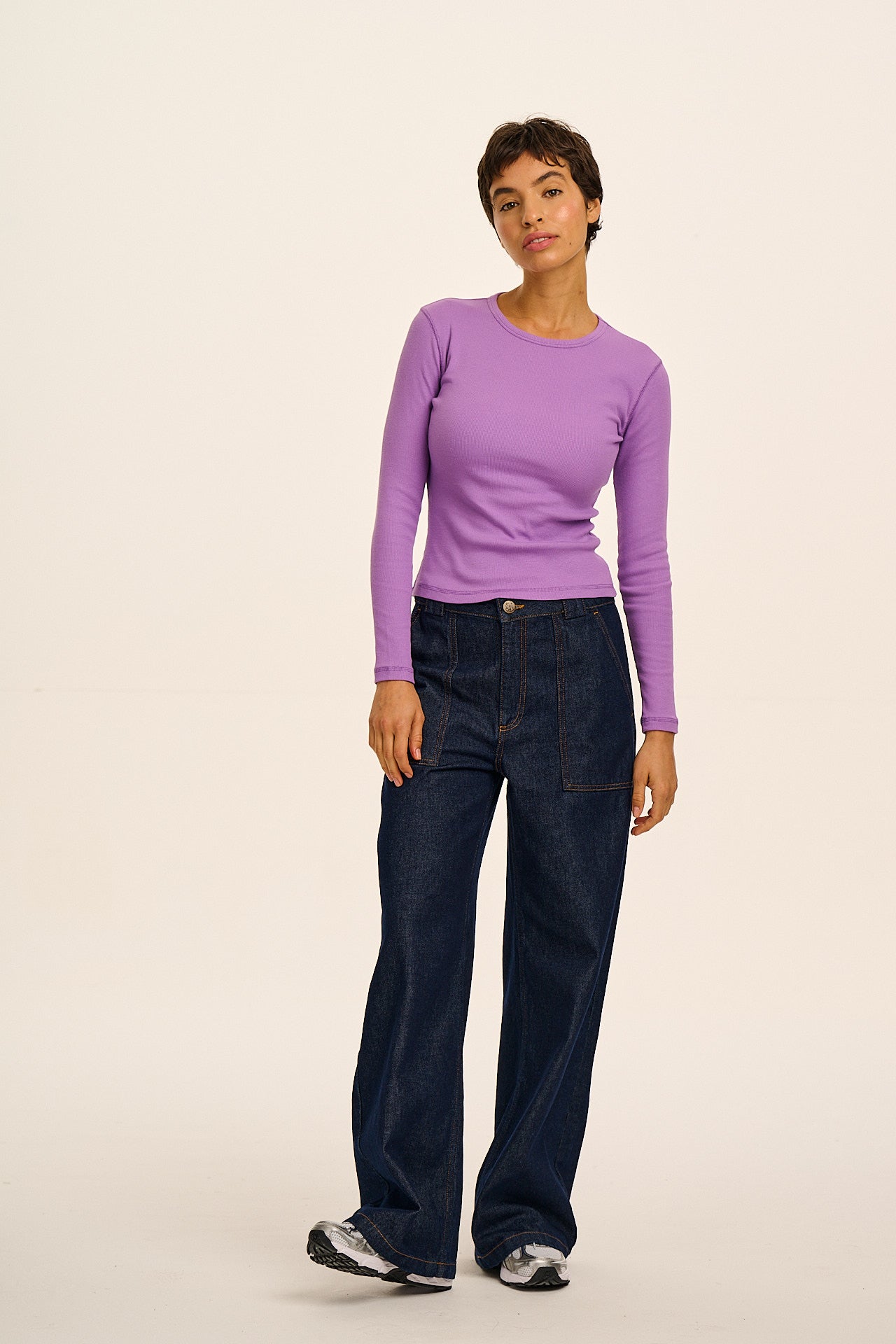Grayson - Long Sleeve Cotton Tee in Lavender