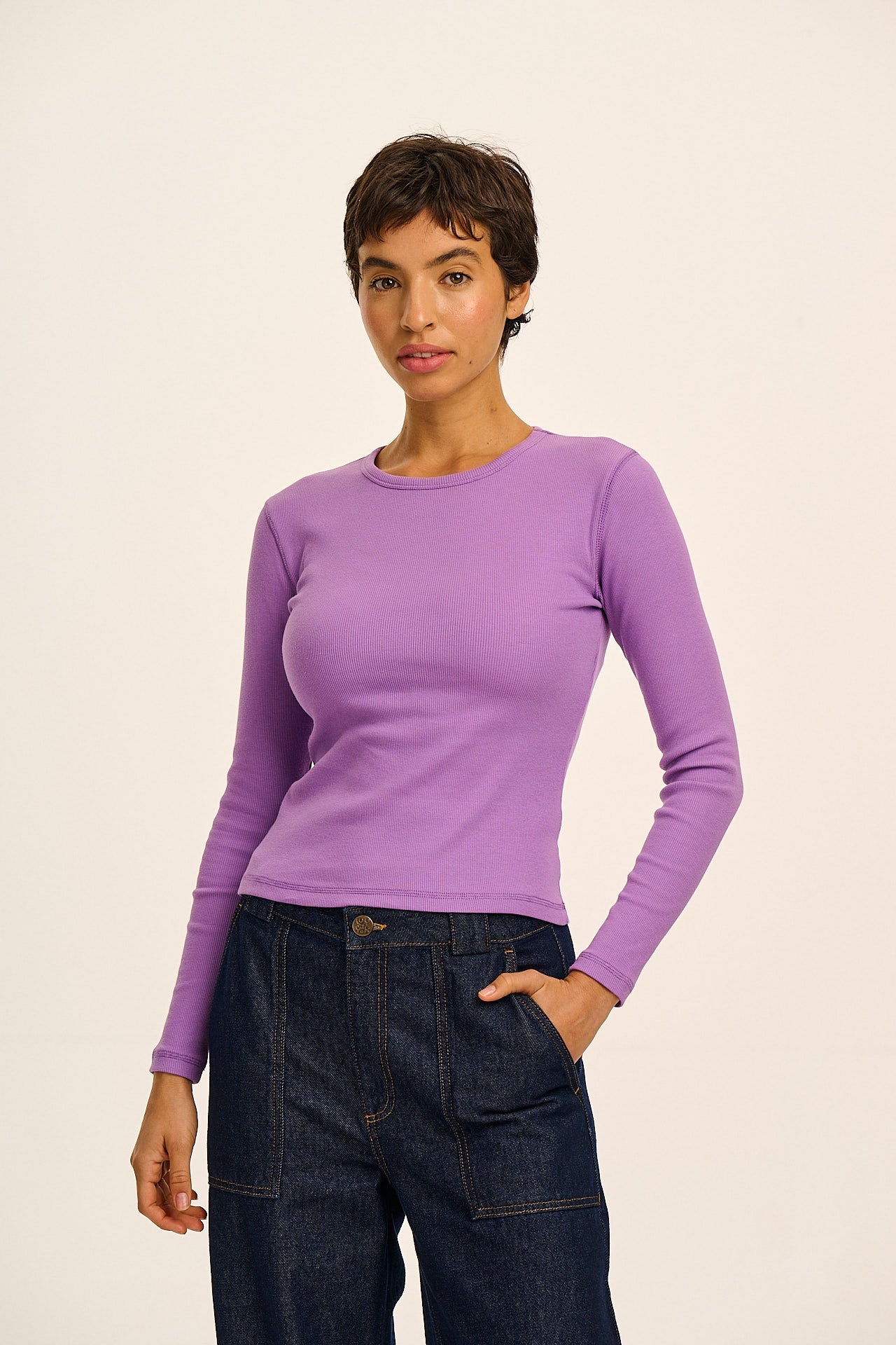 Grayson - Long Sleeve Cotton Tee in Lavender
