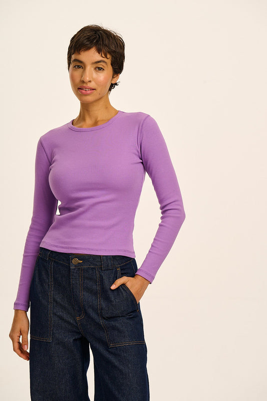 Grayson - Long Sleeve Cotton Tee in Lavender