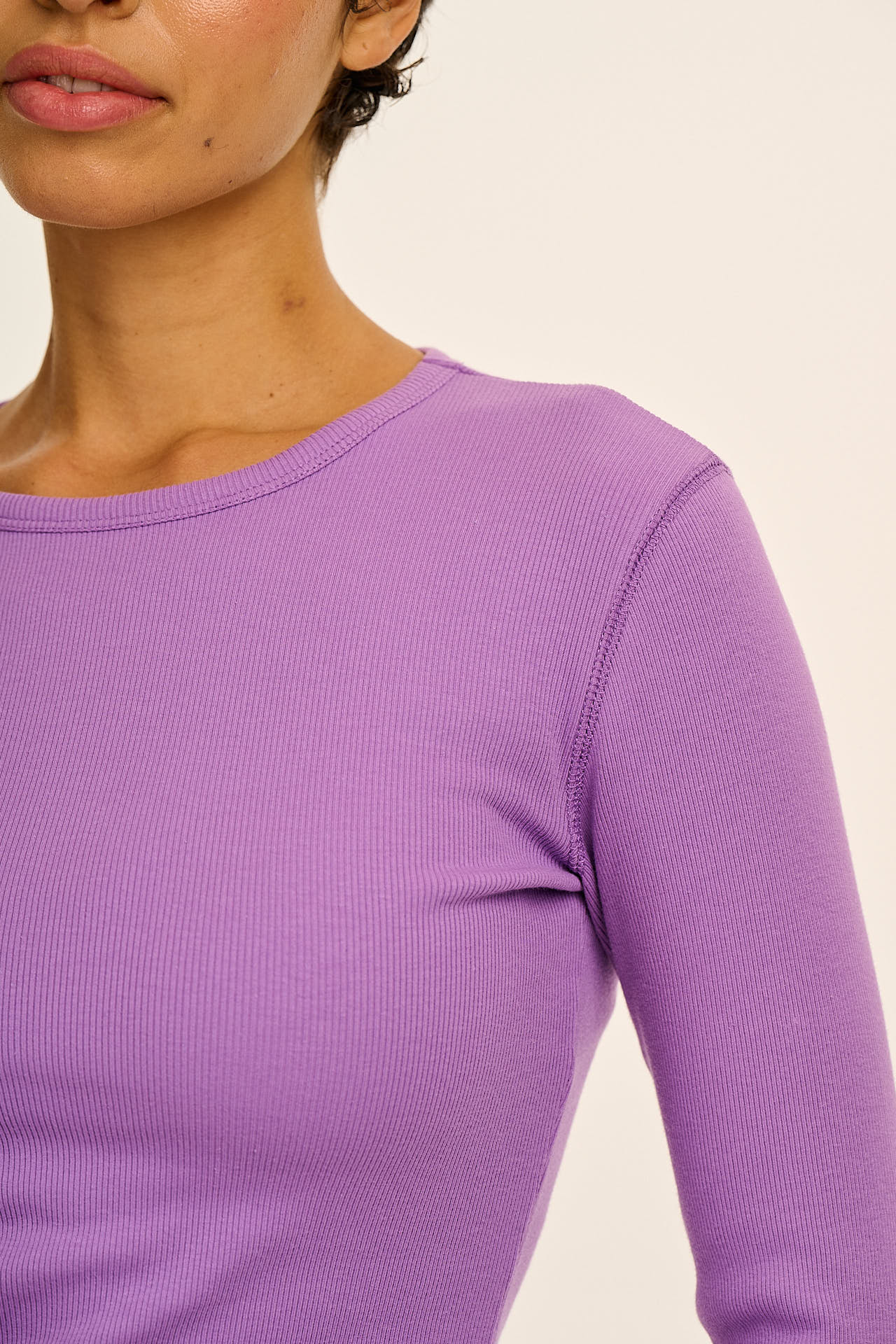 Grayson - Long Sleeve Cotton Tee in Lavender