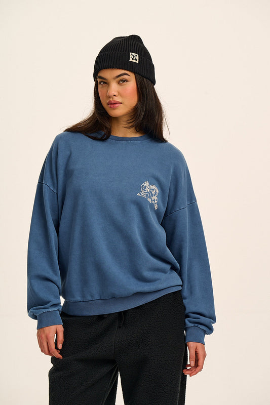 Sutton - Cotton Oversized Sweatshirt in Blue Follow Trails Print