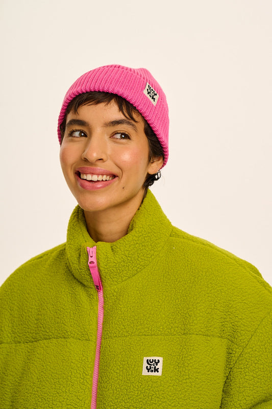 Luca - Knitted Cotton Beanie in Fun Pink