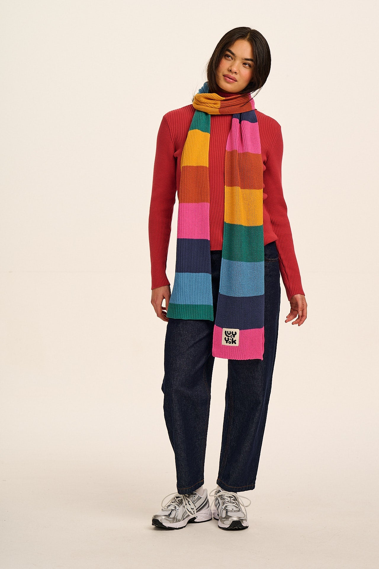 Aroha - Knitted Scarf in Rainbow Stripe