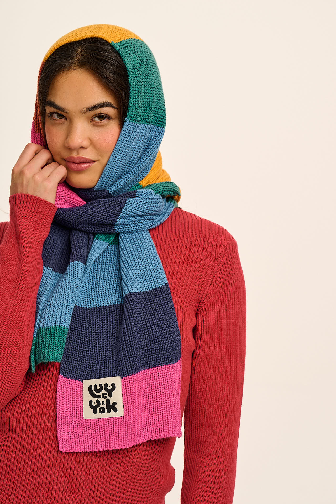 Aroha - Knitted Scarf in Rainbow Stripe