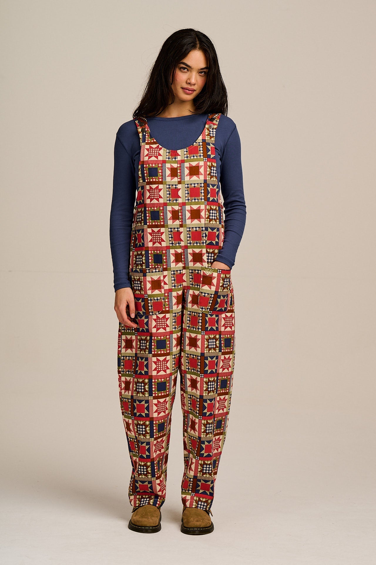 Ara - Cotton Dungarees in Follow Trails Patchwork