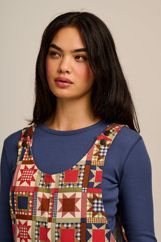 Ara - Cotton Dungarees in Follow Trails Patchwork