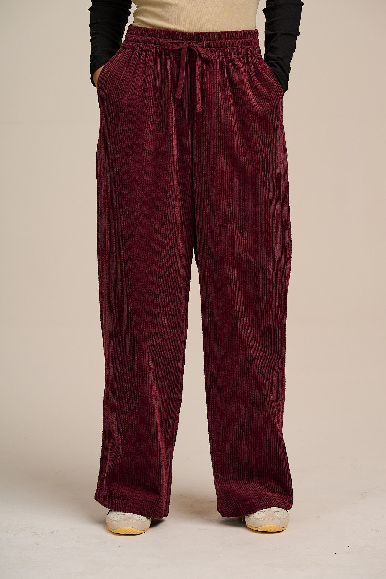 Norris - Wide Leg Corduroy Trousers in Wine Red