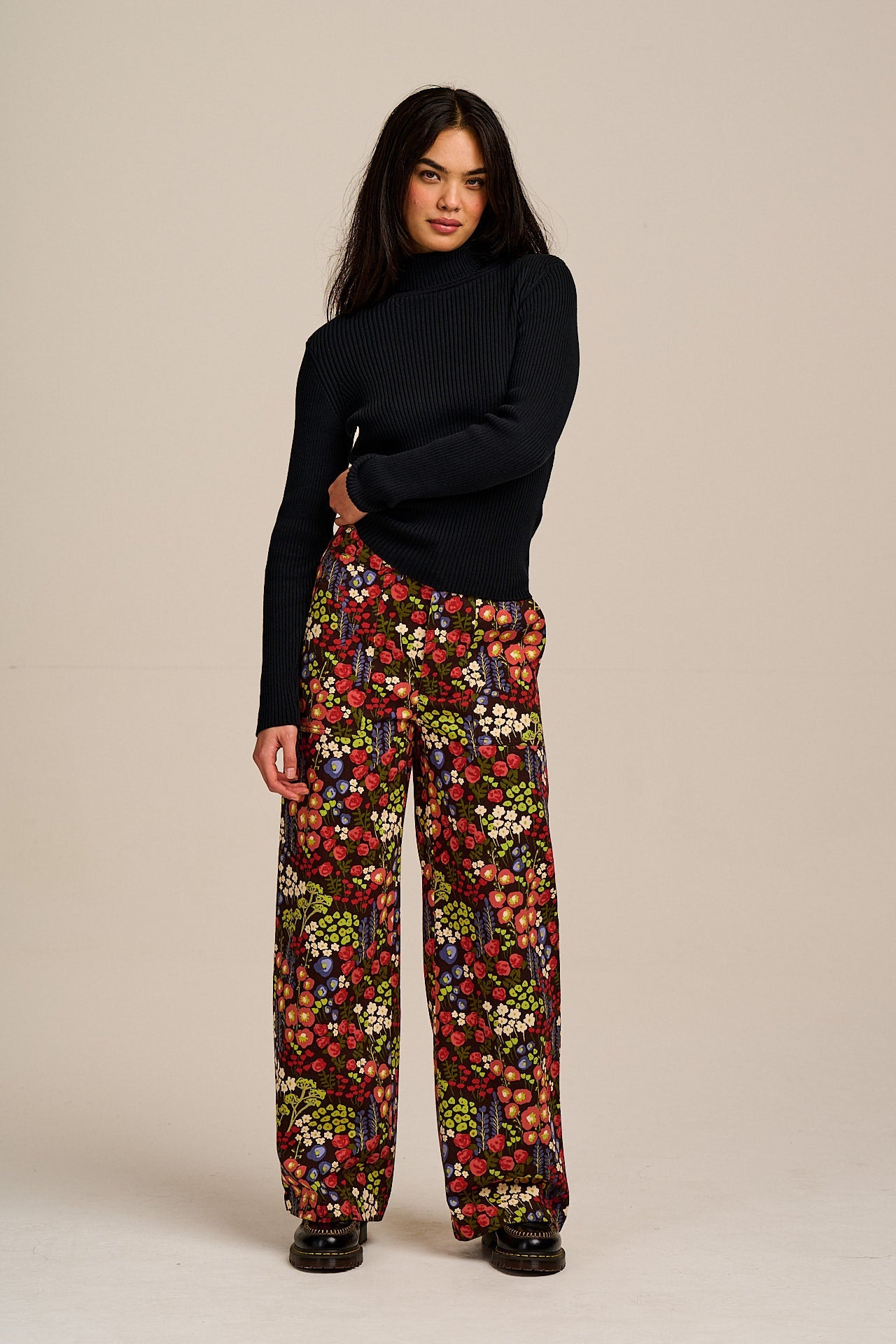 Delores - Wide Leg Cotton Jeans in Winter Garden