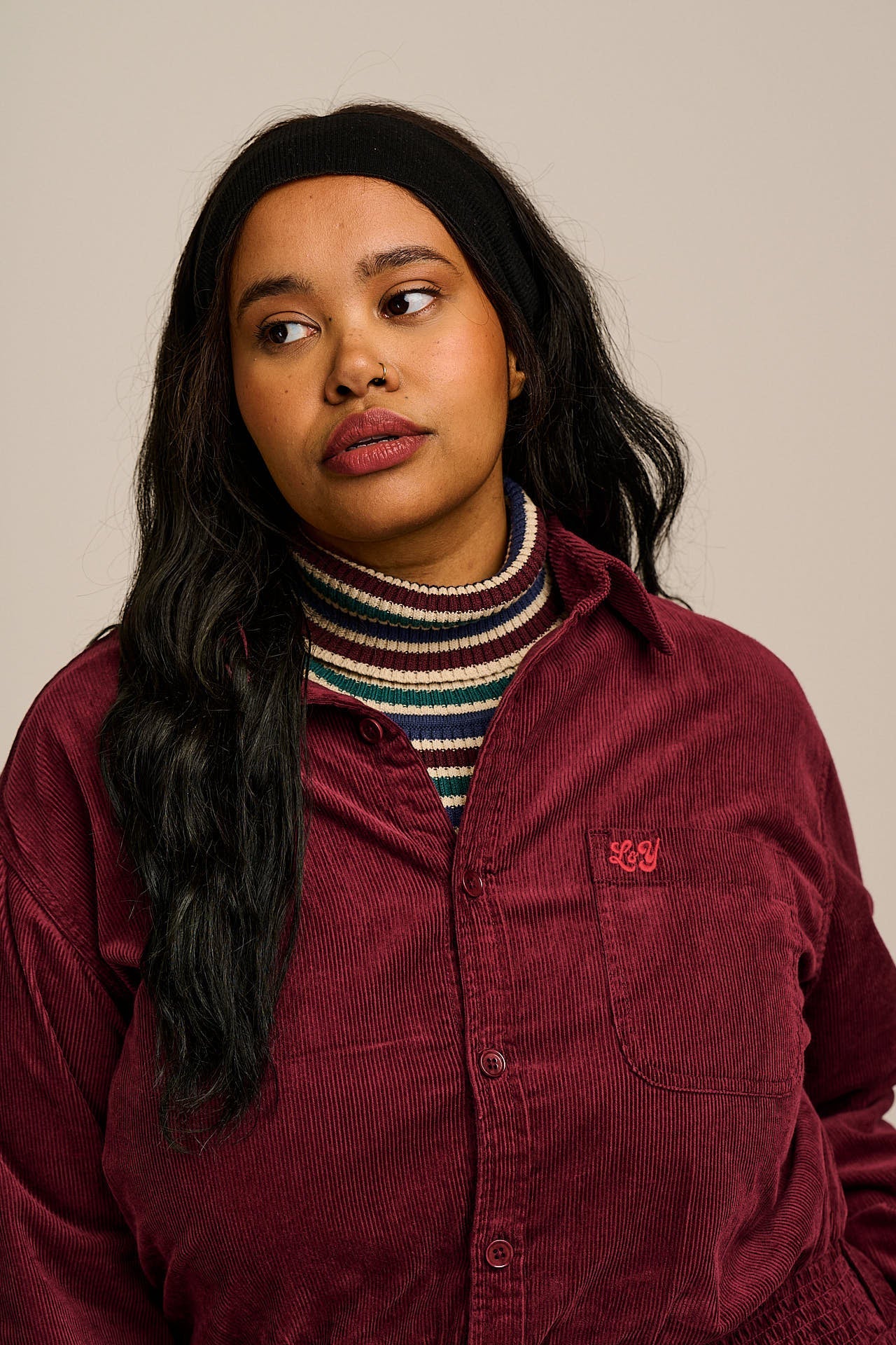 Eddie - Long Sleeve Corduroy Jumpsuit in Wine Red